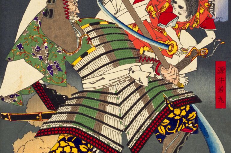 月岡芳年_芳年武者无類 源牛若丸・熊坂長範(1883)_2902x4314